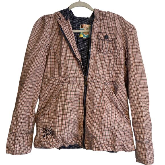 Womens Roxy White Pink Checked Preppy Hooded Full Zip Light Jacket Size Large - Picture 1 of 16